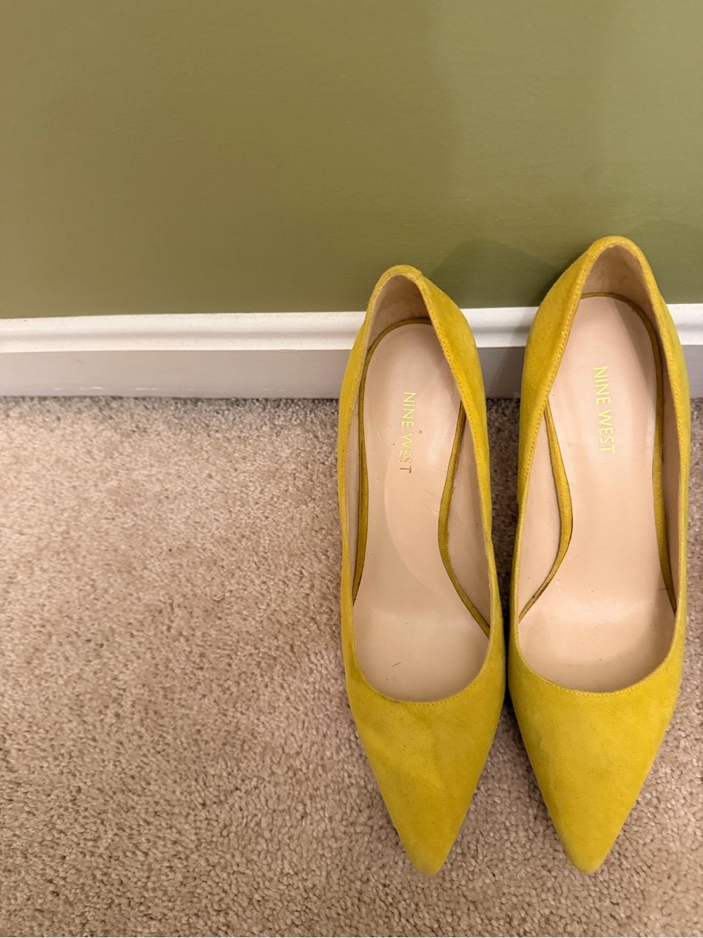 Nine West Mustard Suede Pointed-Toe Pumps